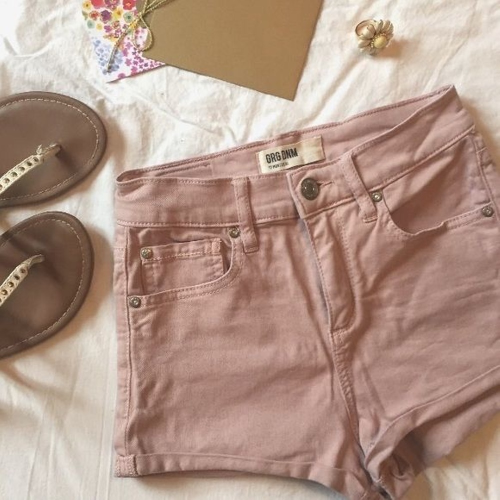 Rose Pink Retro High Waisted Jean Shorts